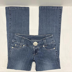 Vintage Y2K Nitro blue bootcut leg low rise jeans statement button Sz 3 2000s